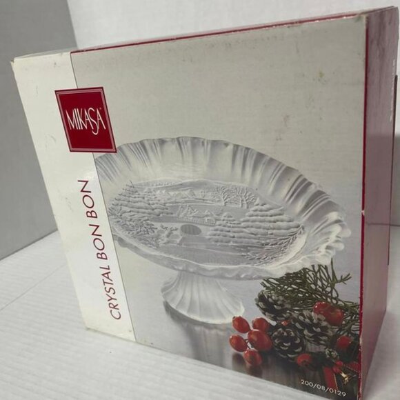 MIKASA Crystal FOOTED BON BON DISH Germany Winter Scene 9”HOLIDAY CLASSICS 10.5 - Picture 2 of 5